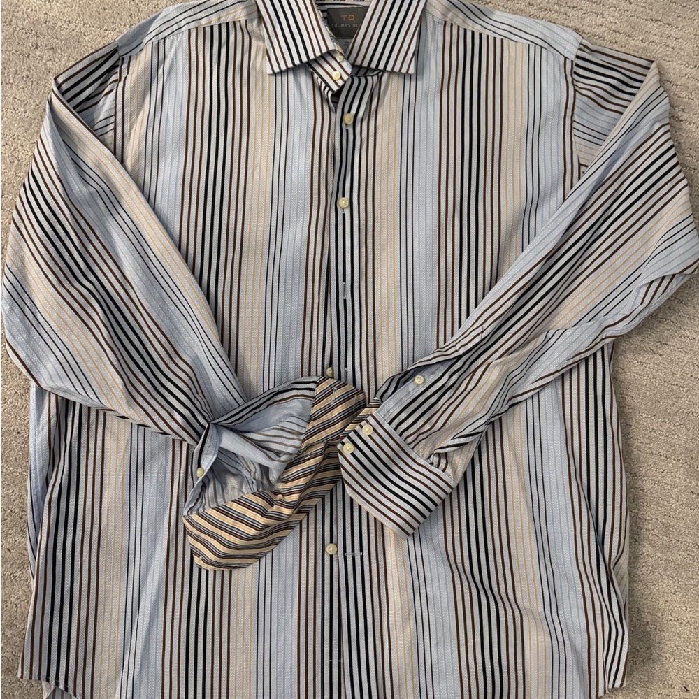 Thomas Dean Men's Striped Shirt - Blue and Black